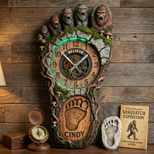 Load image into Gallery viewer, Believe in Bigfoot - Personalized Wall Clock for Adventurers and Nature Lovers Hanging Wall Clock PopCulturePrints
