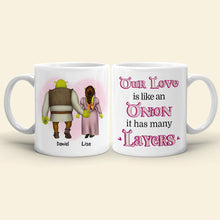 Load image into Gallery viewer, Personalized Shrek-Inspired Love Mug - Our Love is Like an Onion Coffee Mug PopCulturePrints
