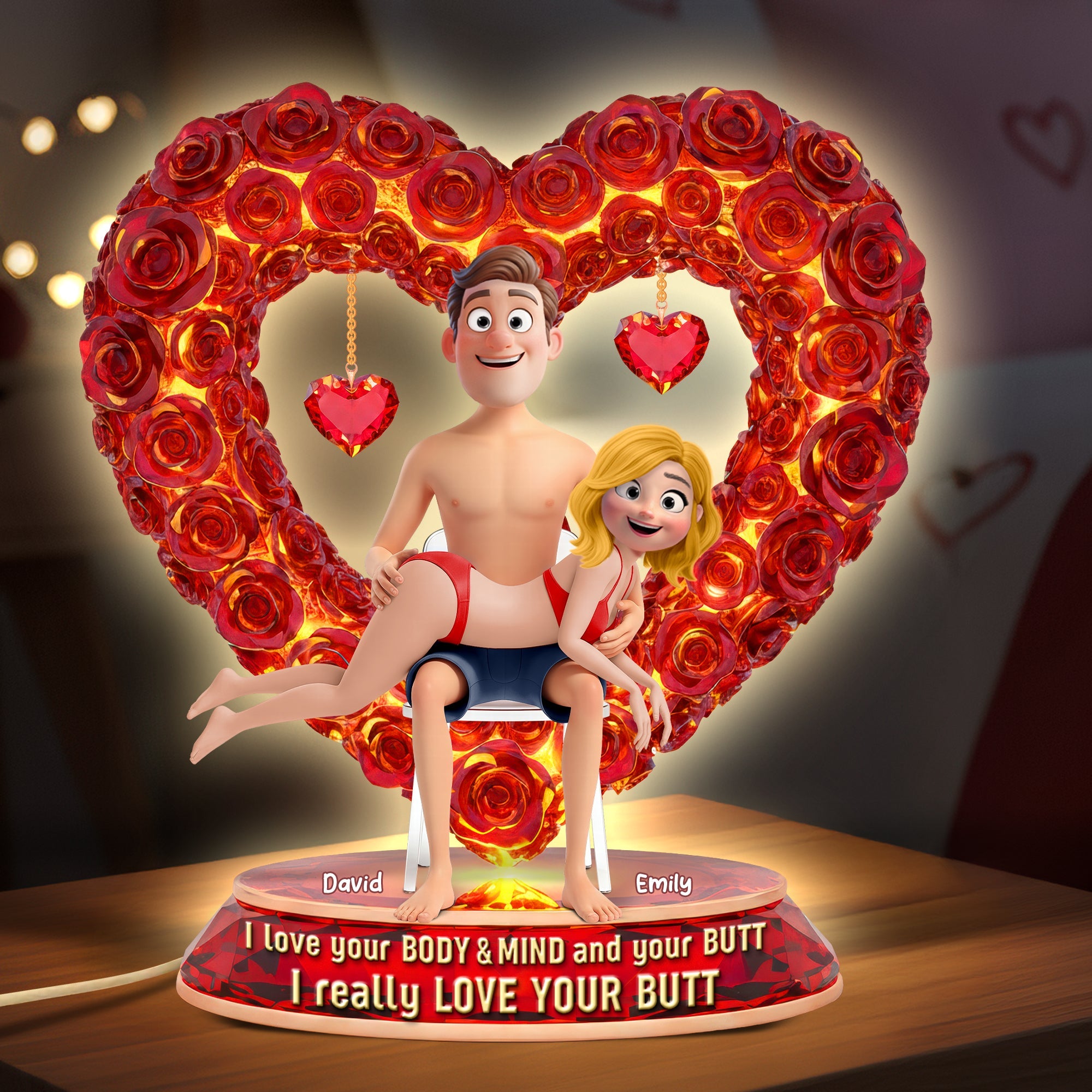 "I Love Your Body & Mind, I Really Love Your Butt" - Naughty Heart Light Box - Personalized Gift for Couples Light Box PopCulturePrints