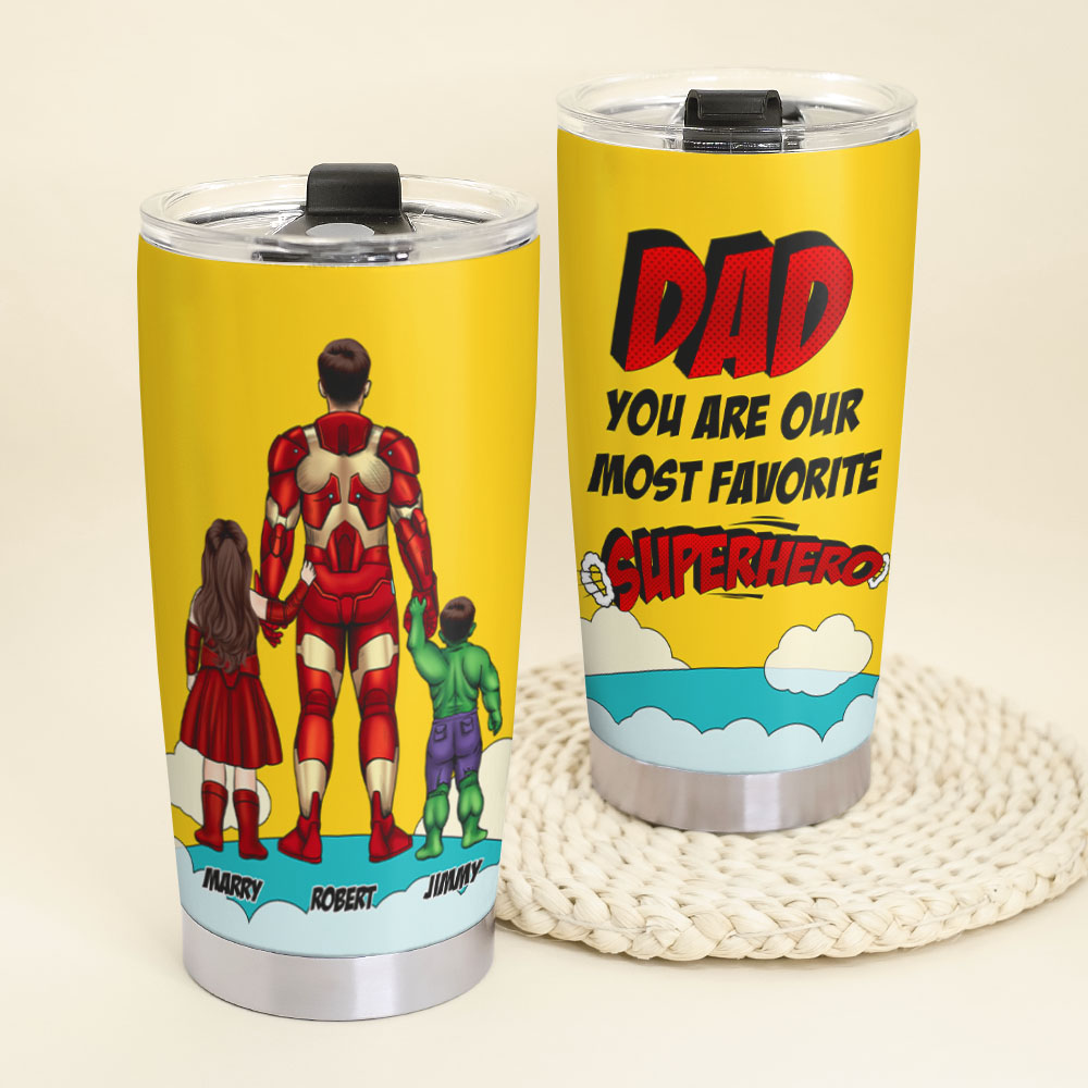 Personalized Superhero Dad Tumbler - Custom Names