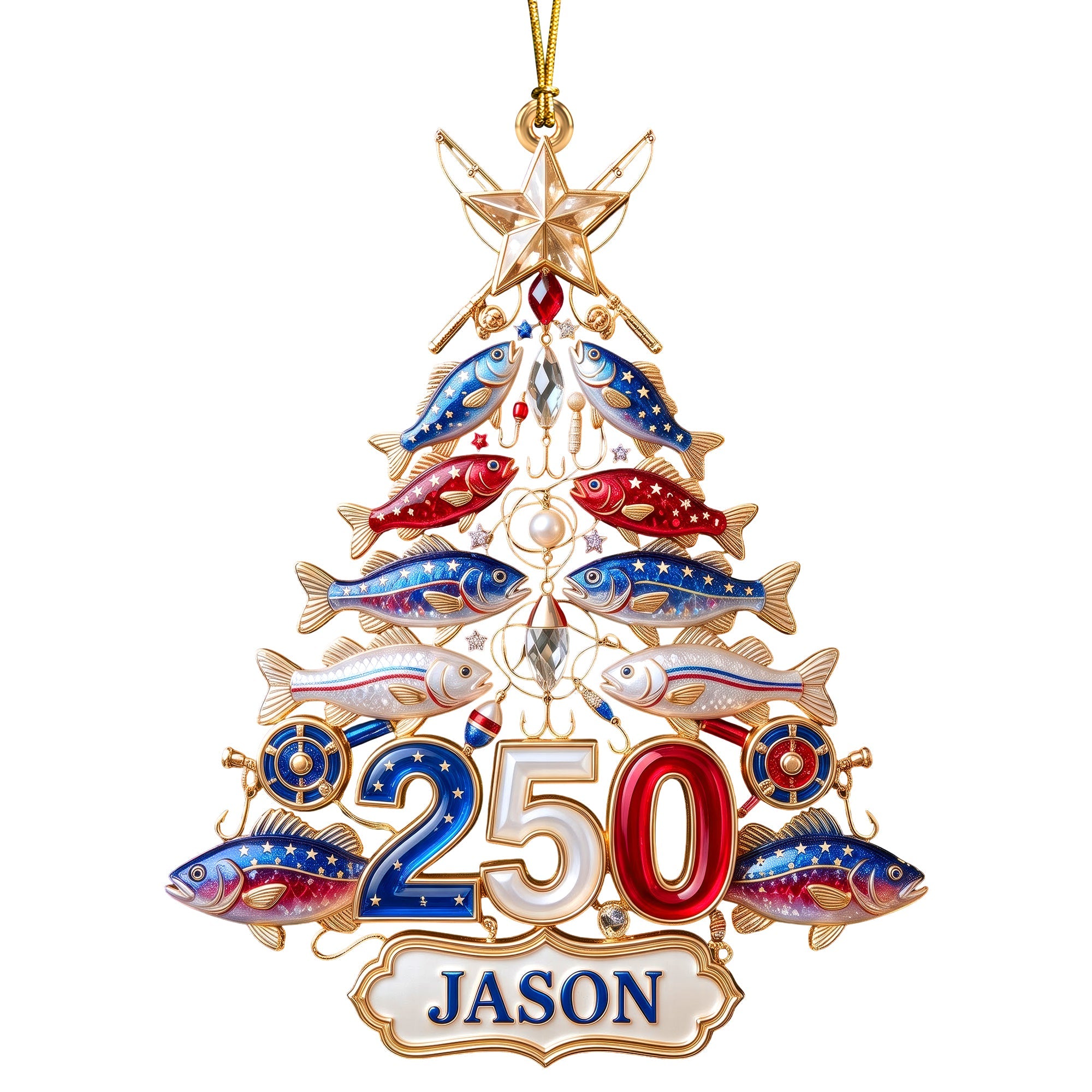 Fishing 250th USA Anniversary Ornament - Personalized Gifts For Christmas 04pgqn220826 Ornament PopCulturePrints