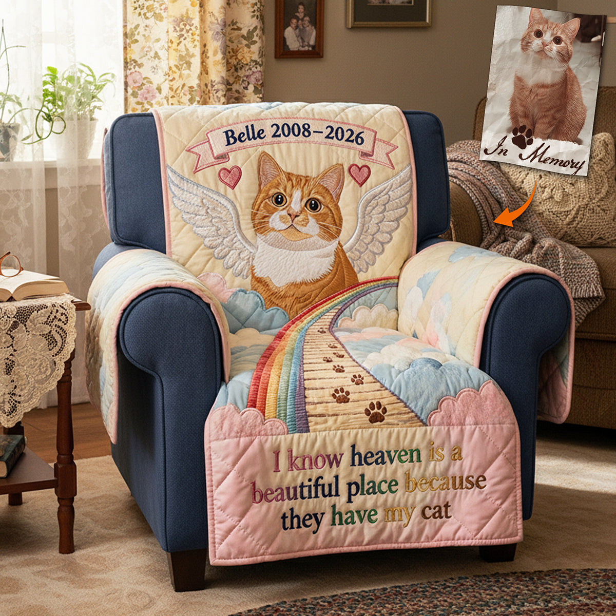 In Memory of Your Furry Friend - Personalized Quilted Armchair Cover Sofa Cover PopCulturePrints