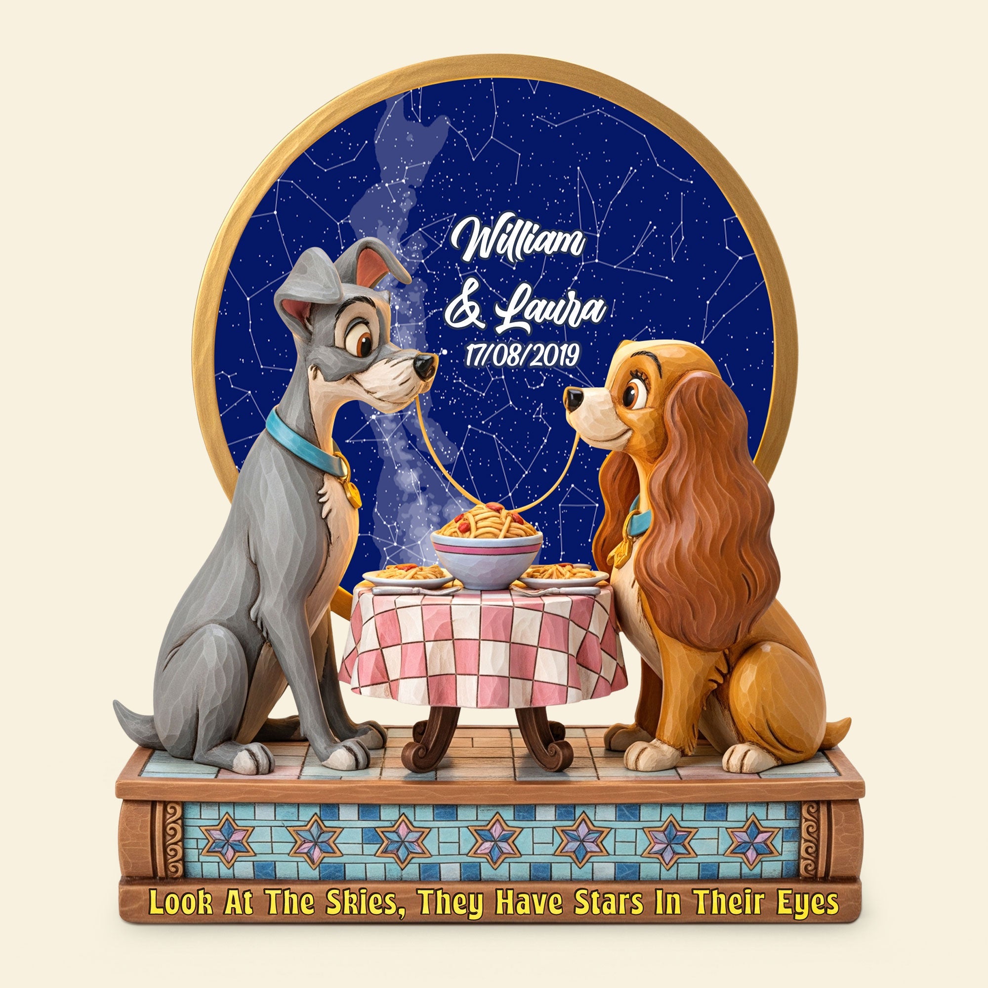 Look At The Skies, They Have Stars In Their Eyes - Cartoon Dog Couple Plaque, Personalized Gift for Couples Shaped Plaques PopCulturePrints