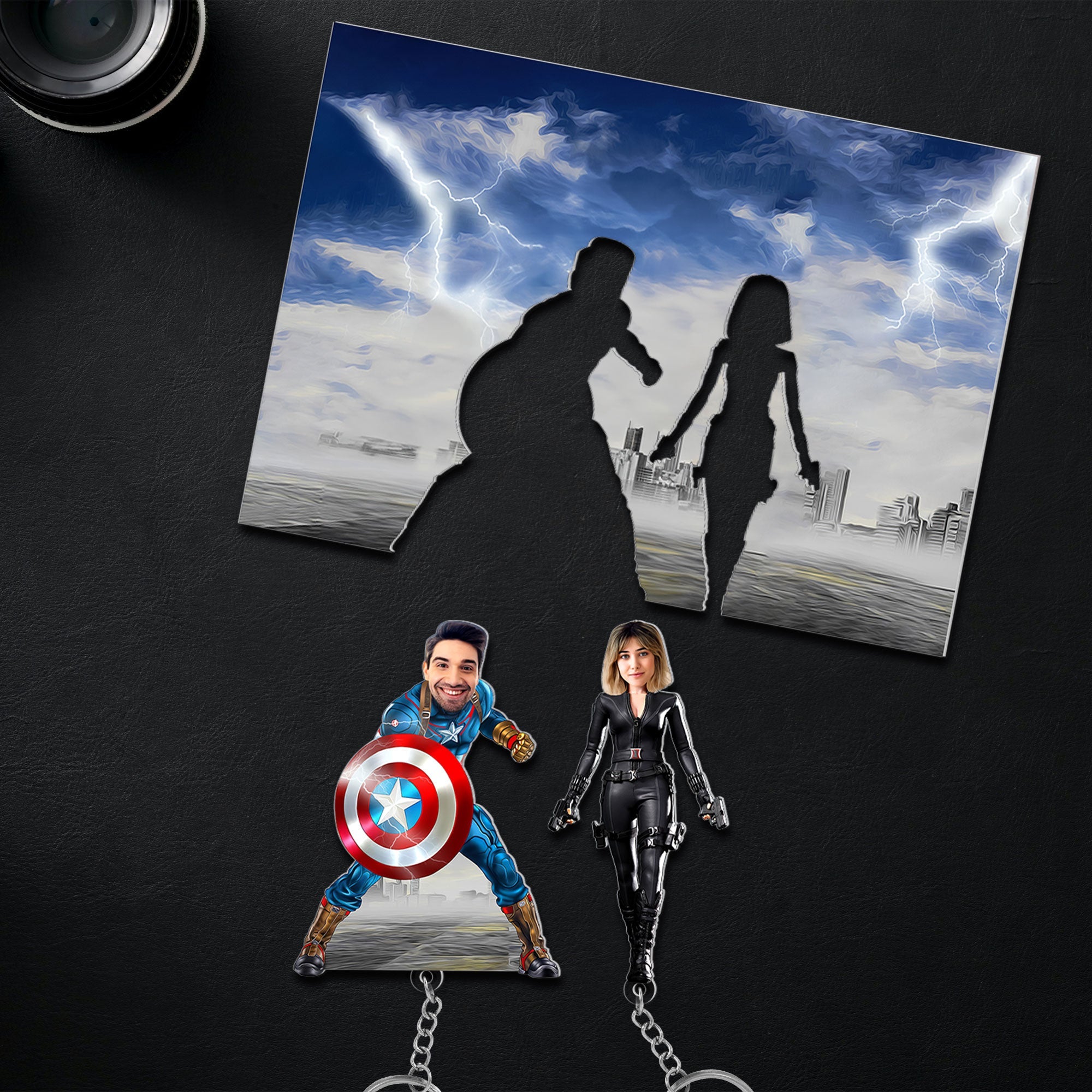 Custom Superhero Couple Keyholder - Personalized Photo Gift Key Holder PopCulturePrints
