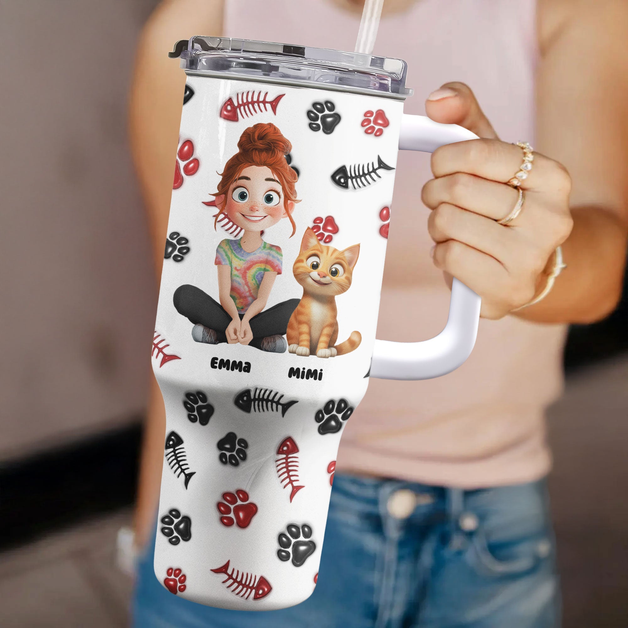 Lovely Cat Mom - Personalized 40oz Tumbler With Straw 40oz Tumbler PopCulturePrints