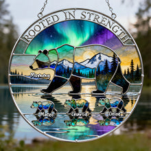 Load image into Gallery viewer, "Rooted in Strength" - Personalized Aurora Bear Mom Tribal Suncatcher - Perfect Gift for Moms, Grandmas, and More Ornament PopCulturePrints
