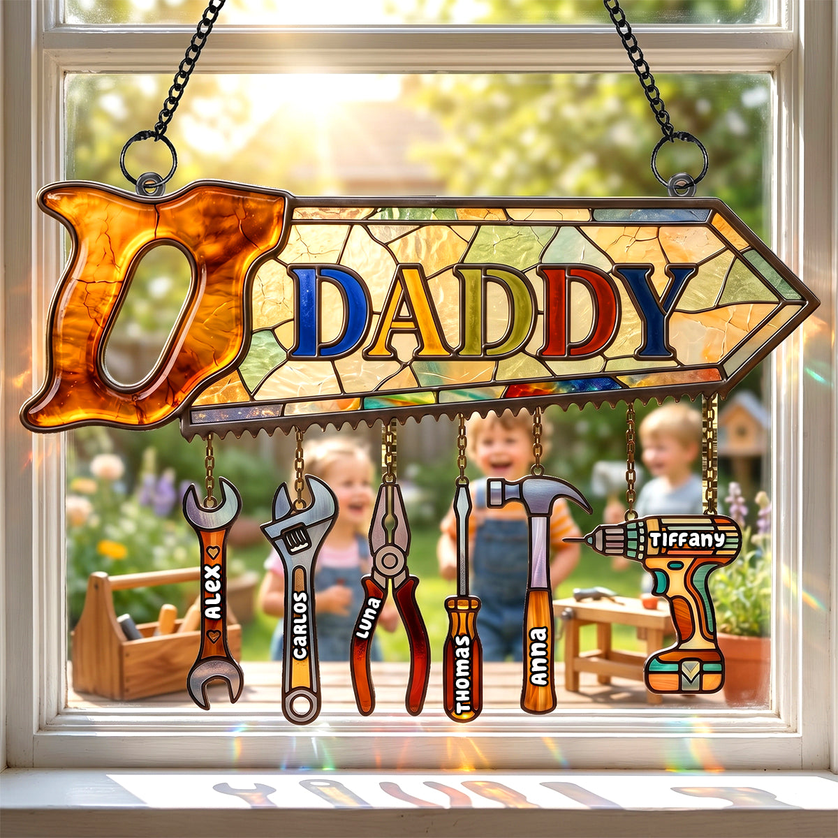 "Dad's Best Tools, Made with Love" - Personalized Suncatcher Ornament - Gift for Dad, Grandpa & More Ornament PopCulturePrints
