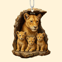 Load image into Gallery viewer, &quot;Best Mom Ever&quot; - Personalized Lion Mom &amp; Little Cubs Car Ornament - Custom Gift for Mom, Grandma, and More Ornament PopCulturePrints
