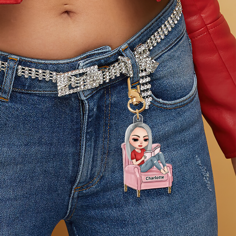 Reading Girl Personalized Keychain - Perfect Gift for Book Lovers Keychains PopCulturePrints