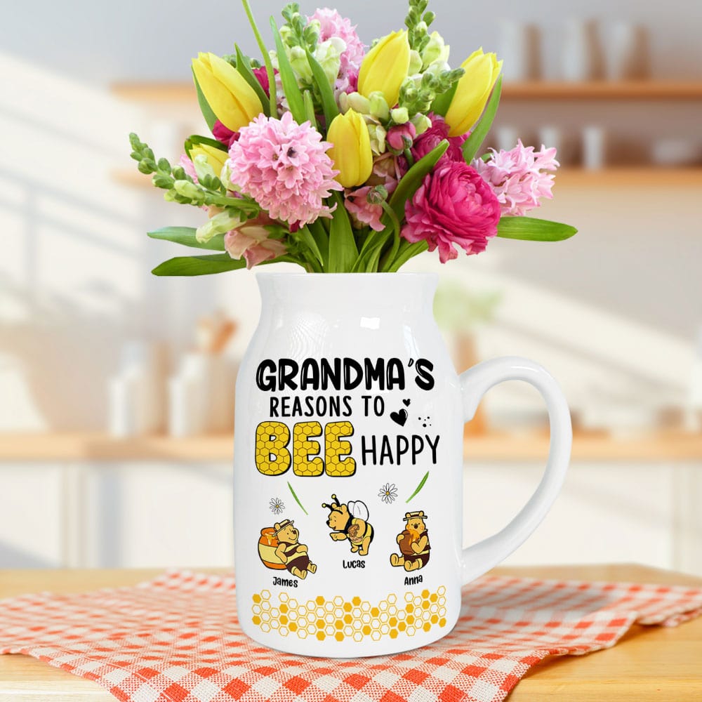 Personalized Grandma Flower Vase - Reasons to Bee Happy Flower Vase PopCulturePrints