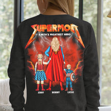 Load image into Gallery viewer, &quot;Super Mom: Earth&#39;s Mightiest Hero&quot; - Personalized Shirt for Mom and Kids - Custom Gift for Mother&#39;s Day, Grandma, and Special Occasions Shirts PopCulturePrints
