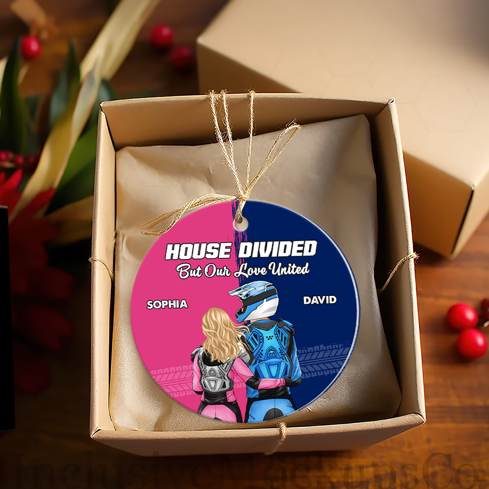 Custom Motocross Couple Christmas Ornament - House Divided Ornament PopCulturePrints