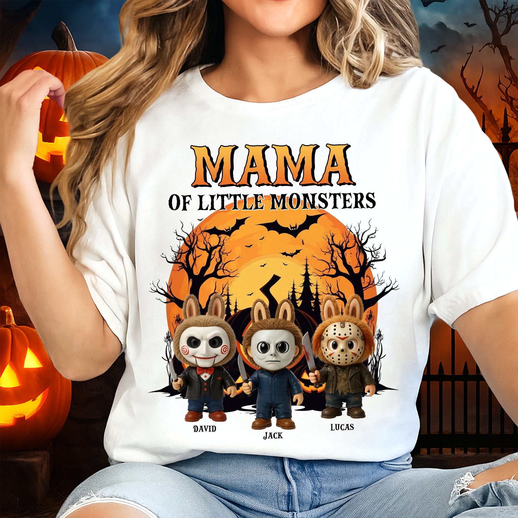 "Grandma of Little Monsters" - Personalized Spooky Monsters Shirt for Grandma - Custom Gifts for Halloween and Special Occasions Shirts PopCulturePrints