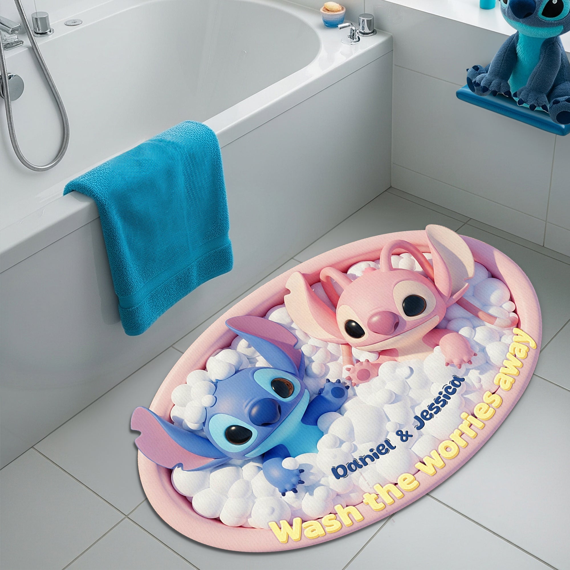 “Wash the worries away” - Tropical Alien Couple Doormat - Personalized Gift for Couples Doormat PopCulturePrints
