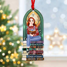 Load image into Gallery viewer, Personalized Ornament for Book Lovers - Girl Reading on Book Stack Ornament PopCulturePrints
