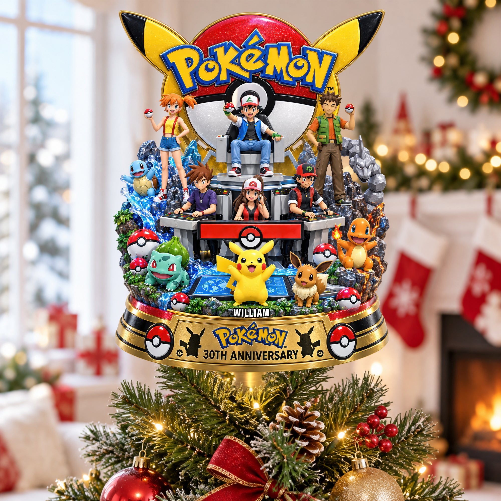"Celebrate 30 Years of Pokémon!" - Personalized Acrylic Christmas Tree Topper - A Perfect Gift for Game Lovers Ornament PopCulturePrints