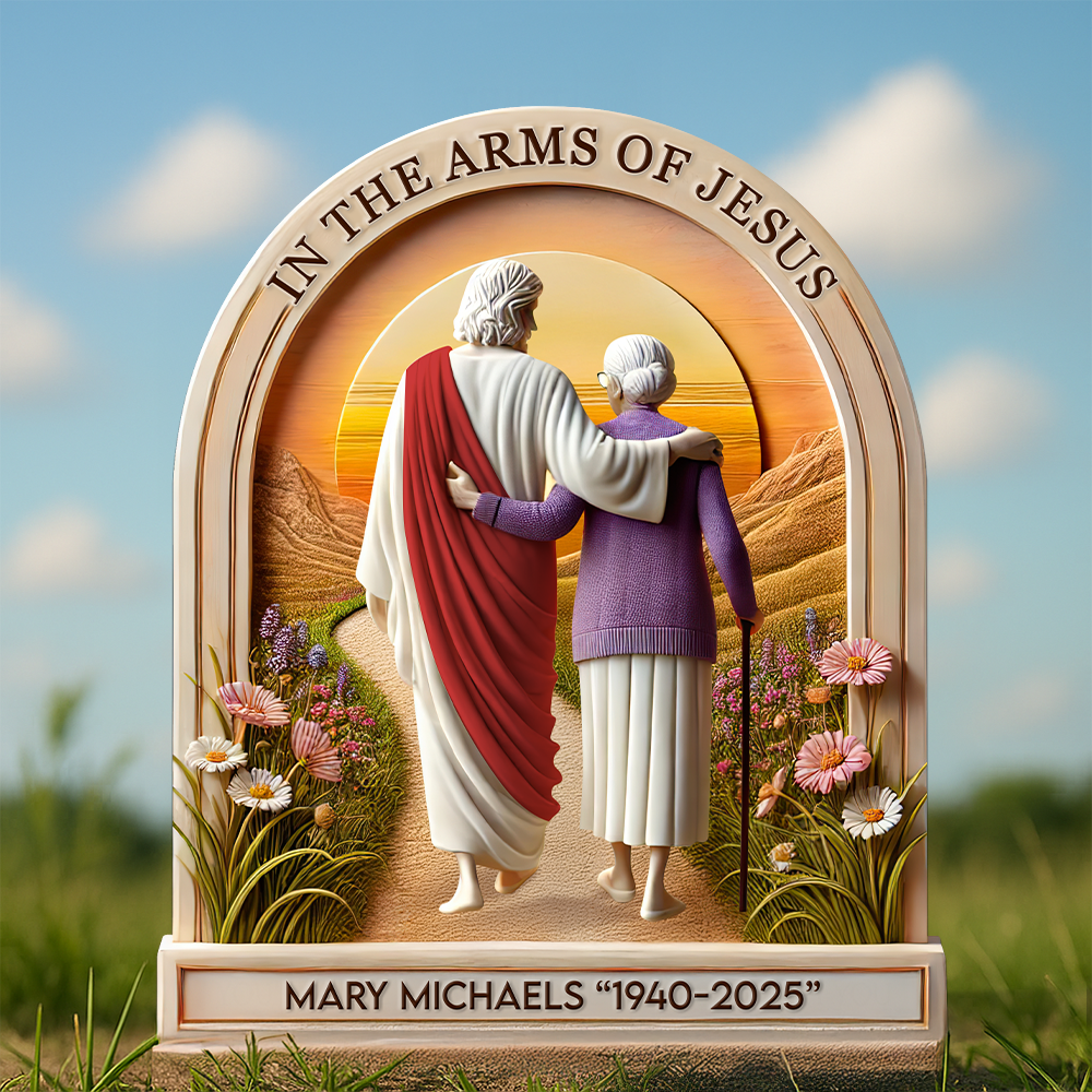 In the Arms of Jesus - Personalized Memorial Plaque for Loved Ones Shaped Plaques PopCulturePrints