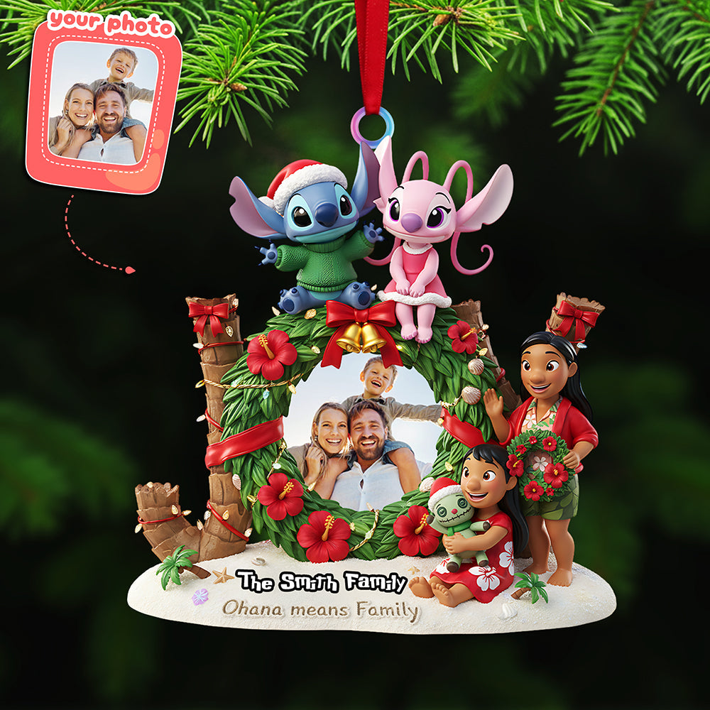 "Ohana means Family" - Custom Photo Family Christmas Acrylic Ornament - Personalized Gift for Family and Friends Ornament PopCulturePrints