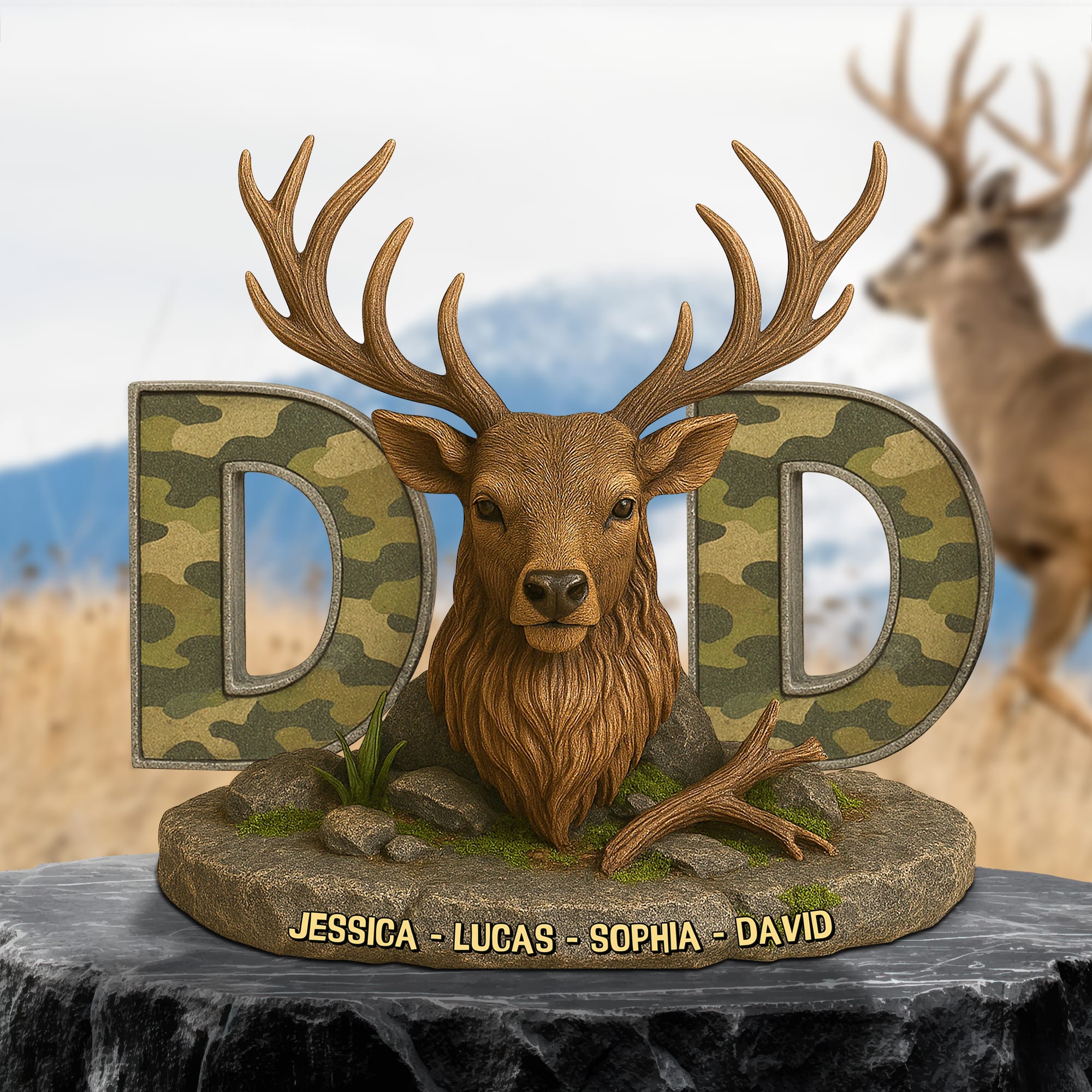 "A Unique Tribute to Your Loved Ones - Personalized Hunting Deer Plaque Gift for Dad, Grandpa, Hunters" Shaped Plaques PopCulturePrints