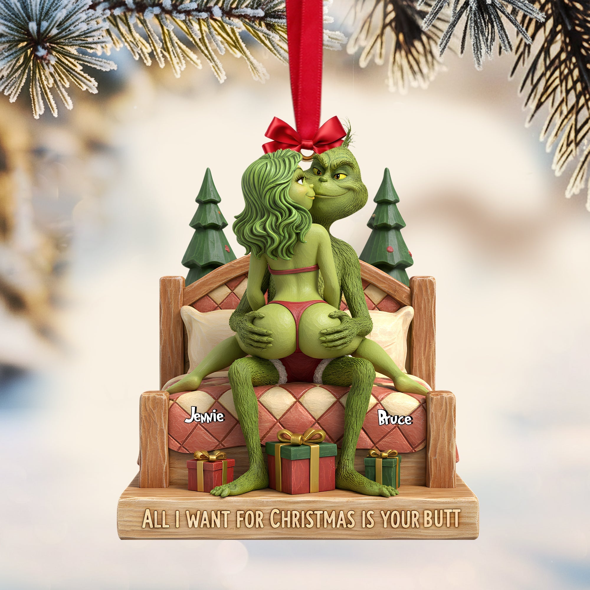 “All I Want for Christmas is Your Butt” – Cheeky Couple Christmas Ornament Ornament PopCulturePrints