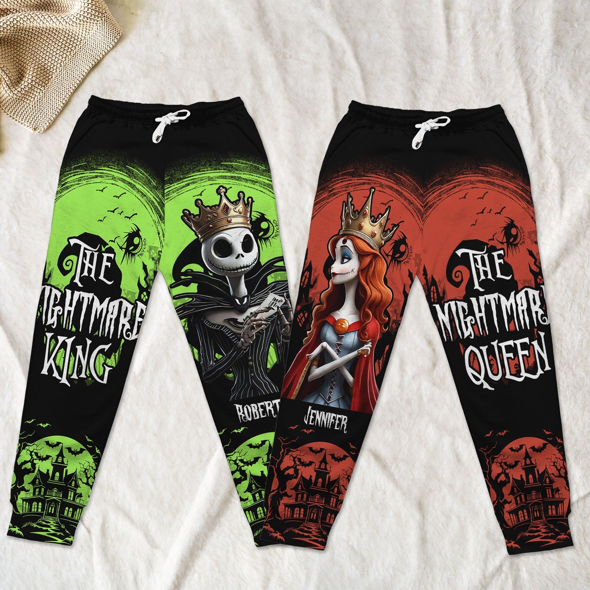 Personalized Nightmare King & Queen Sweatpants for Couples | Custom Valentine's Day Gifts Shorts and Pants PopCulturePrints