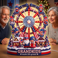 Load image into Gallery viewer, “Grandkids Make Life Grand” - USA Gnome Ferris Wheel Acrylic Light Box - Personalized Christmas Gift for Family, Friends, &amp; Loved Ones
