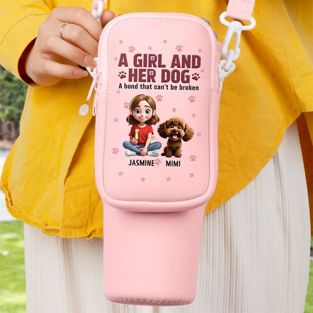 "A Girl And Her Dog: A Bond That Can't Be Broken" - Personalized Bottle Carrier Bag - Perfect Gift for Dog Lovers Bottle Carrier Bag PopCulturePrints