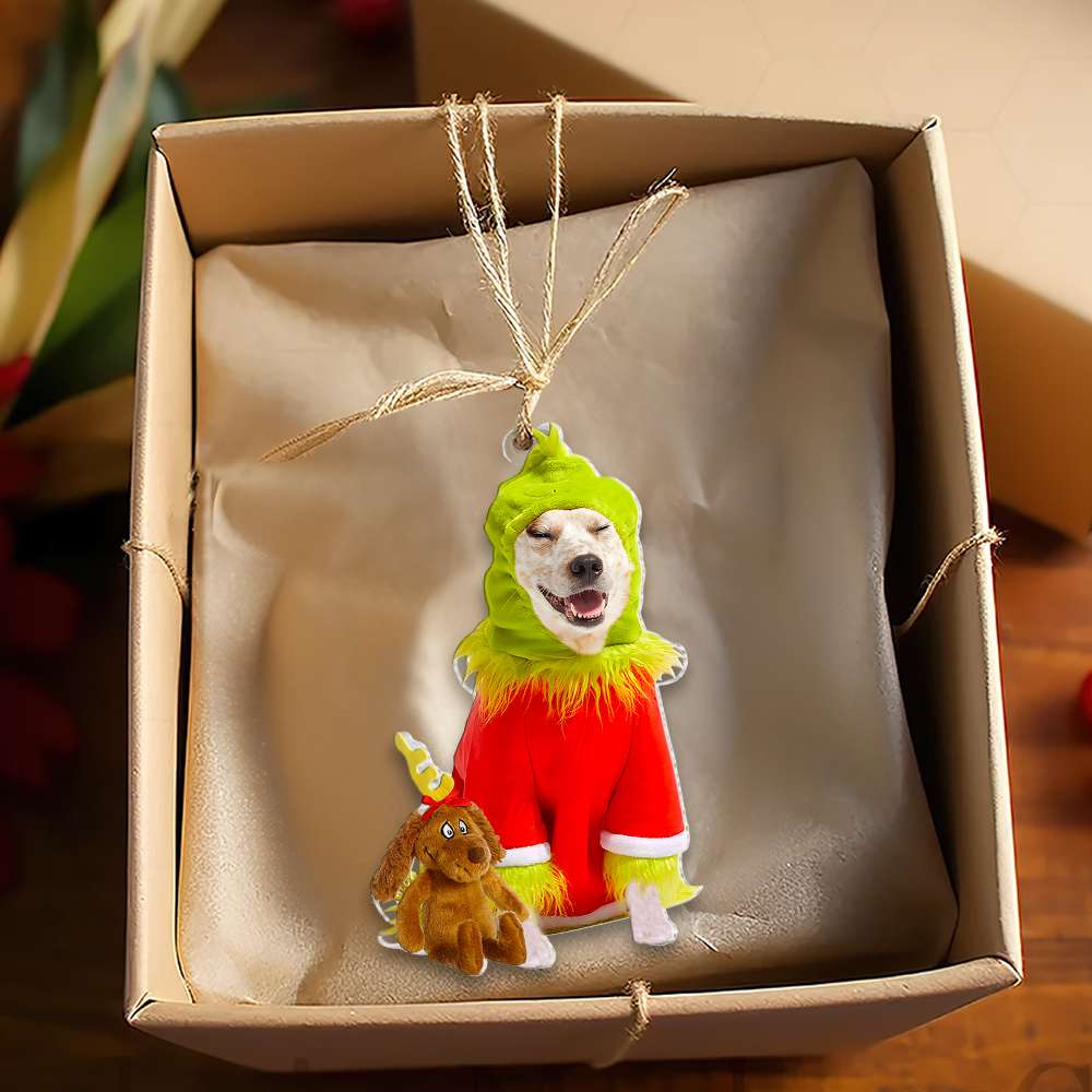 Personalized Grinch Dog Photo Christmas Ornament Ornament PopCulturePrints