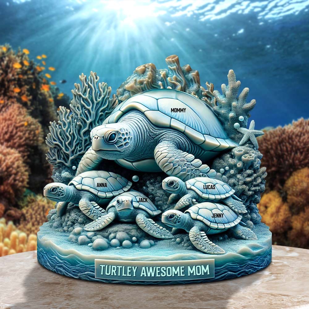 Turtley Awesome Mom - Personalized Wood Sign | Unique Gift for Mom and Grandma Wood Sign PopCulturePrints