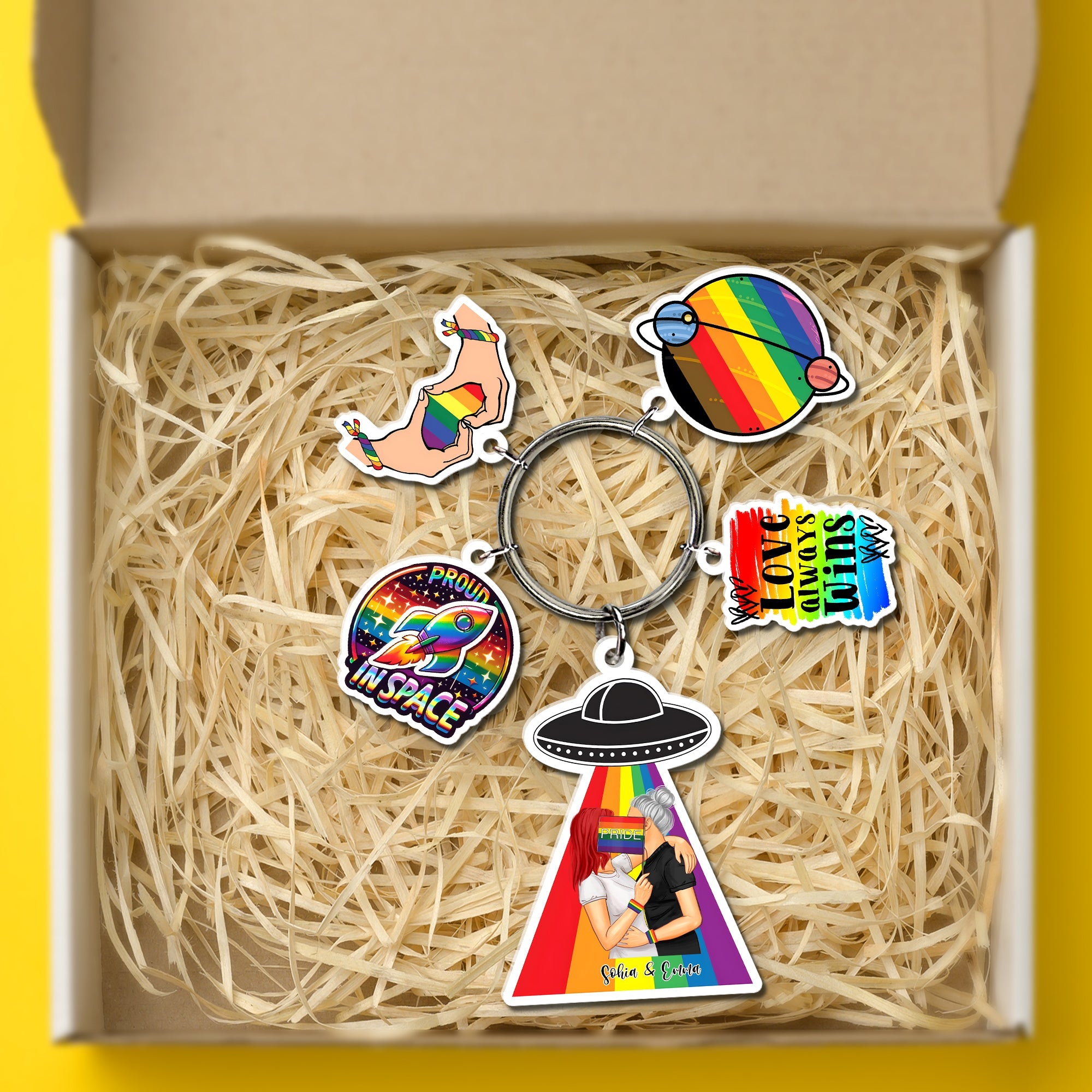Custom Rainbow Pride Keychain for Couples Keychains PopCulturePrints