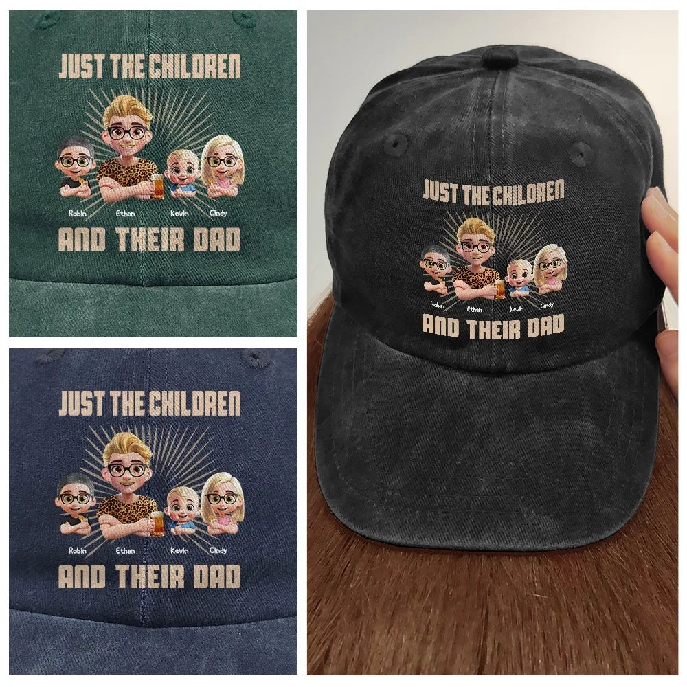 Just A Dad And His Girl - Personalized Vintage Washed Denim Cap Vintage Washed Denim Cap PopCulturePrints