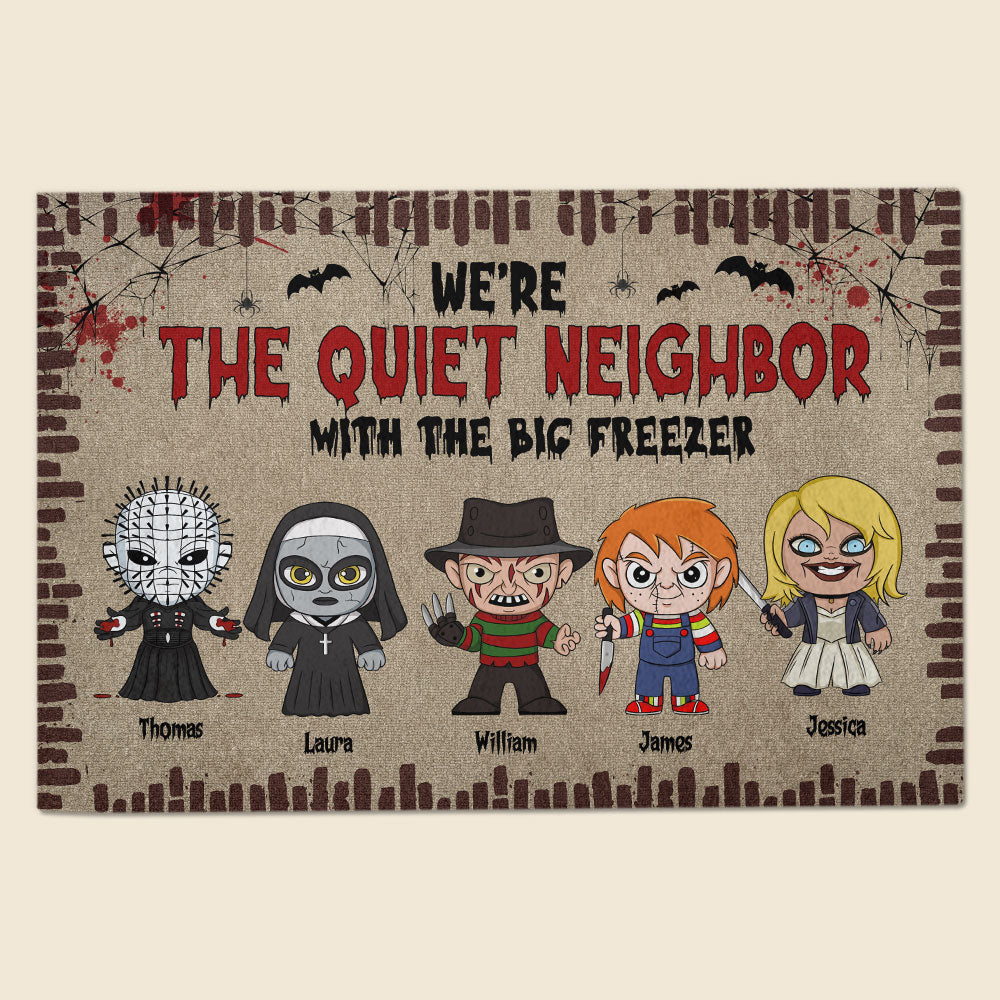 Personalized Horror Family Doormat - The Quiet Neighbor Doormat PopCulturePrints