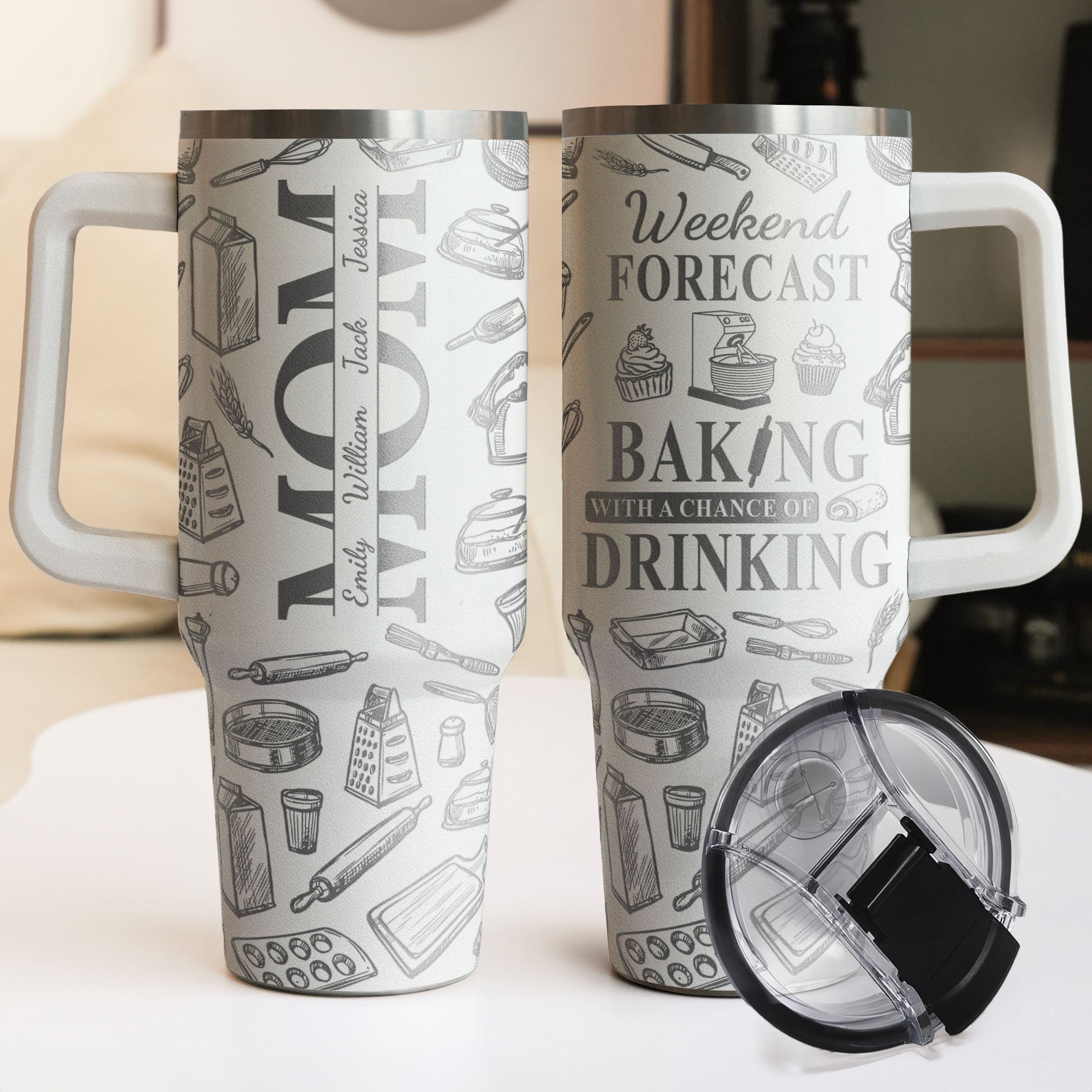 Weekend Forecast: Baking With A Chance Of Drinking - Personalized Engraved 40oz Tumbler for Moms and Grandmas Engraved 40oz Tumbler PopCulturePrints