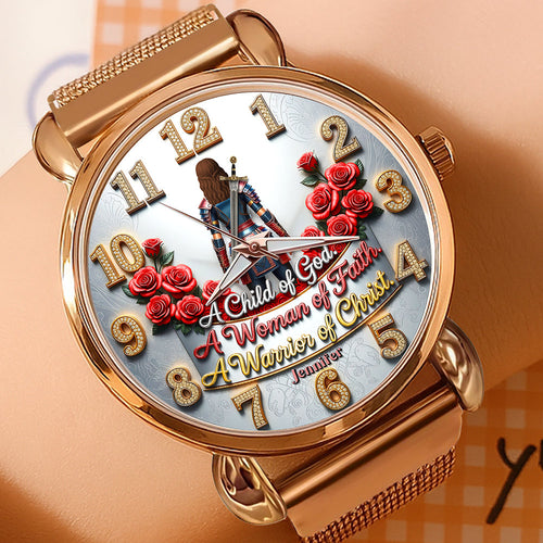 A Child of God – A Woman of Faith, A Warrior of Christ - Personalized Mesh Strap Quartz Watch for Christian Women Quartz Watch PopCulturePrints
