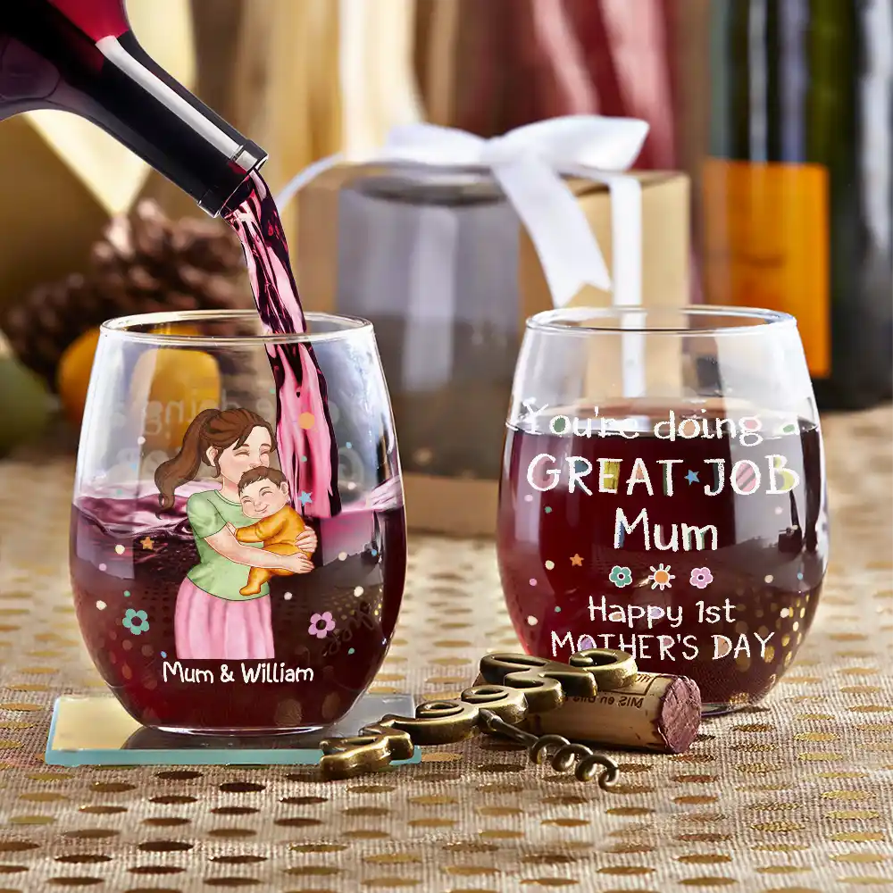 You're Doing A Great Job Mommy - Personalized Stemless Wine Glass for New Moms Wine Glass PopCulturePrints