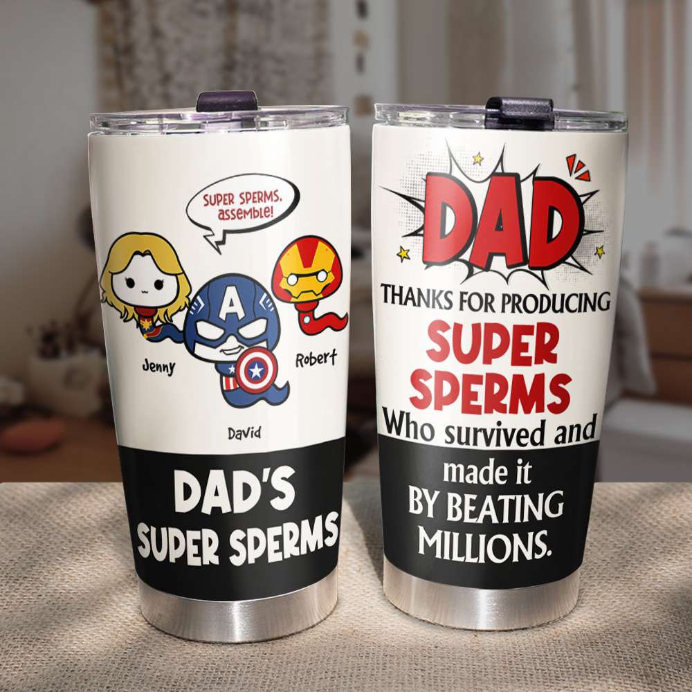 Dad's Super Sperm Tumbler - Funny Personalized Gift for Father's Day