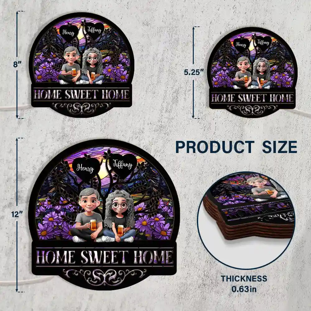 Home Sweet Home Family - Personalized LED Light Wooden Plaque LED Light Wooden Plaque PopCulturePrints