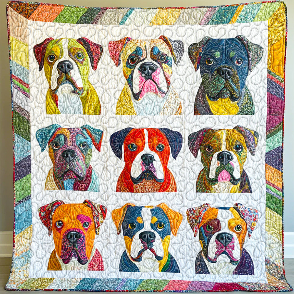 Colorful Boxers Dog Christmas Quilt Set for Dog Lovers