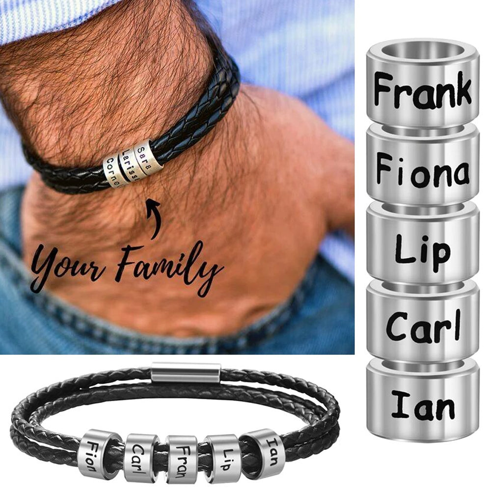 Custom Family Name Braided Leather Bracelet for Dad Bracelets PopCulturePrints