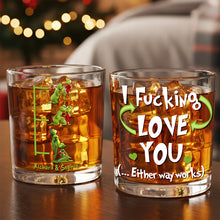 Load image into Gallery viewer, “I Fucking Love You” - Sinful Christmas Pleasure Glass Mug | Personalized Gift for Couples Whiskey Glass PopCulturePrints
