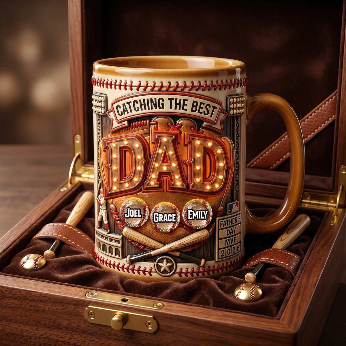 Catching the Best DAD - Personalized Baseball Dad MVP Coffee Mug for Father's Day Gifts Coffee Mug PopCulturePrints