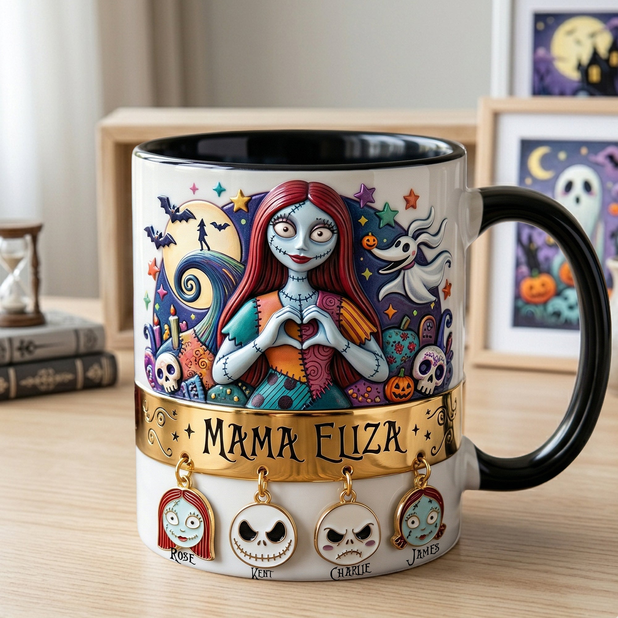 "Celebrate Spooky Moments with Love" - Personalized Spooky Mom and Kids Coffee Mug - Perfect Gift for Moms, Grandmas, and More Coffee Mug PopCulturePrints