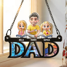 Load image into Gallery viewer, “Dad: The Heart of the Family” - Personalized Window Hanging Suncatcher Ornament - Custom Gift for Fathers, Grandfathers, and Kids Suncatcher Ornament PopCulturePrints
