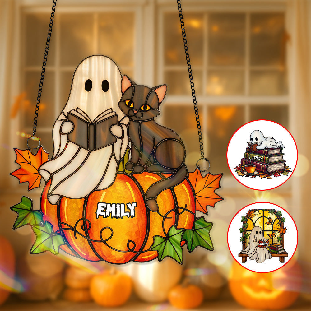 “Boo-tiful Reading Moments” - Spooky Ghost Suncatcher Ornament - Personalized Gifts for Book Lovers Ornament PopCulturePrints
