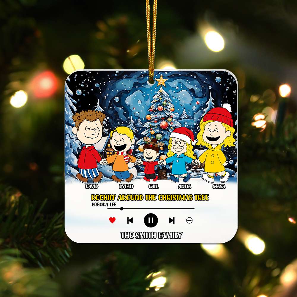 Personalized Family Christmas Acrylic Ornament - Cartoon Characters Around The Tree Ornament PopCulturePrints