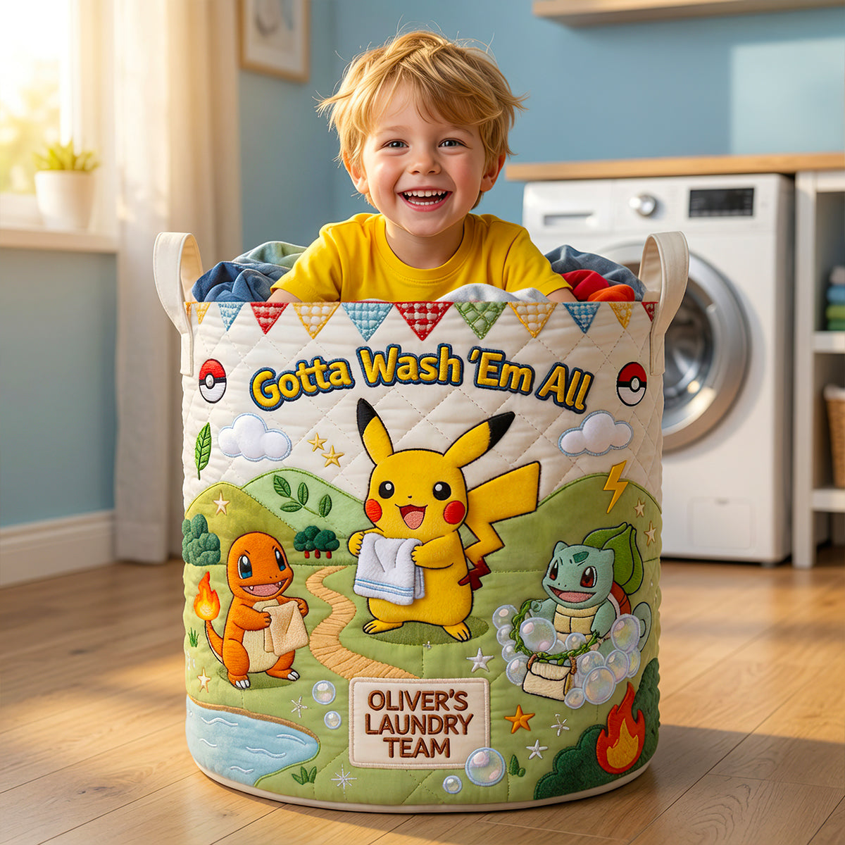 Lovely Characters Doing Laundry Quilted Laundry Basket - Personalized Gifts 02hadt020726 Laundry Basket PopCulturePrints