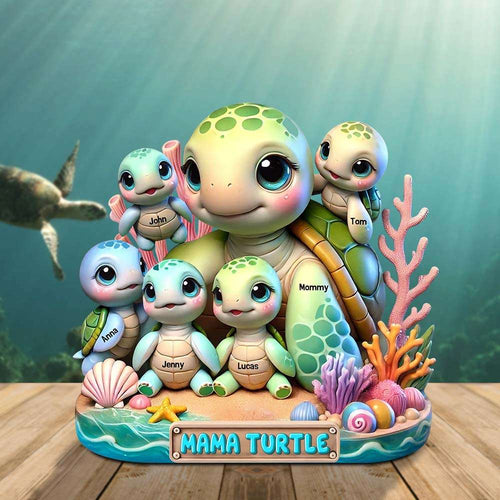 “Family is the Sea of Love” - Personalized Mama Turtle Acrylic Plaque - Custom Gift for Mom, Grandma & Family Shaped Plaques PopCulturePrints