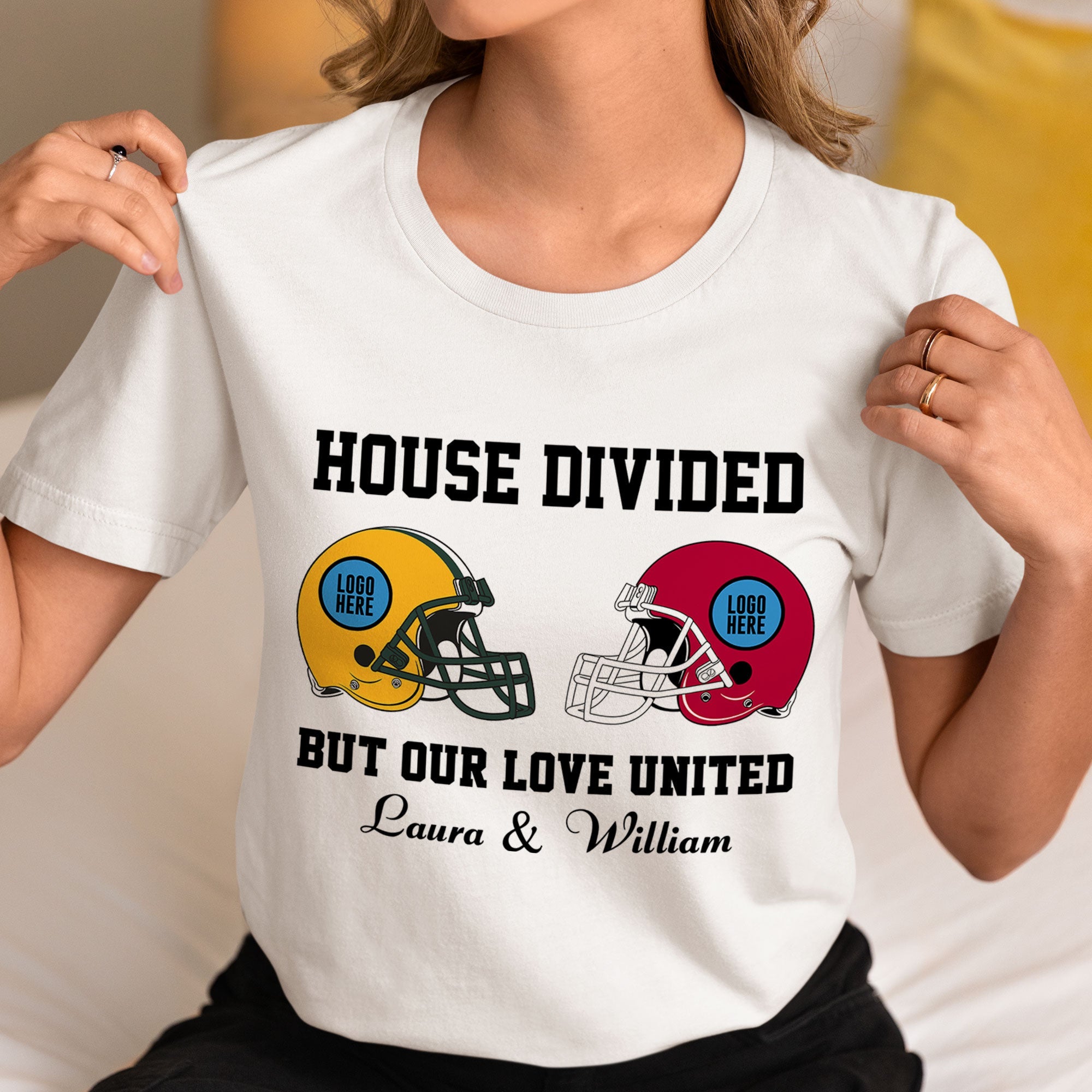 Customizable Couple Shirt for American Football Fans - House Divided Design