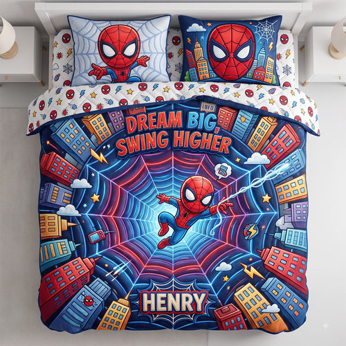 Dream Big, Swing Higher - Personalized Spider-Man Quilt Bed Set for Kids Bedding Set PopCulturePrints