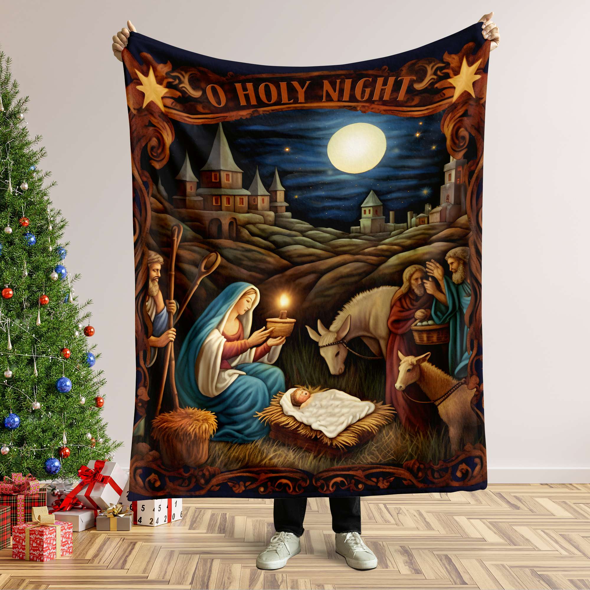 Nativity Scene Christmas Blanket - Jesus Christ Quilt Art